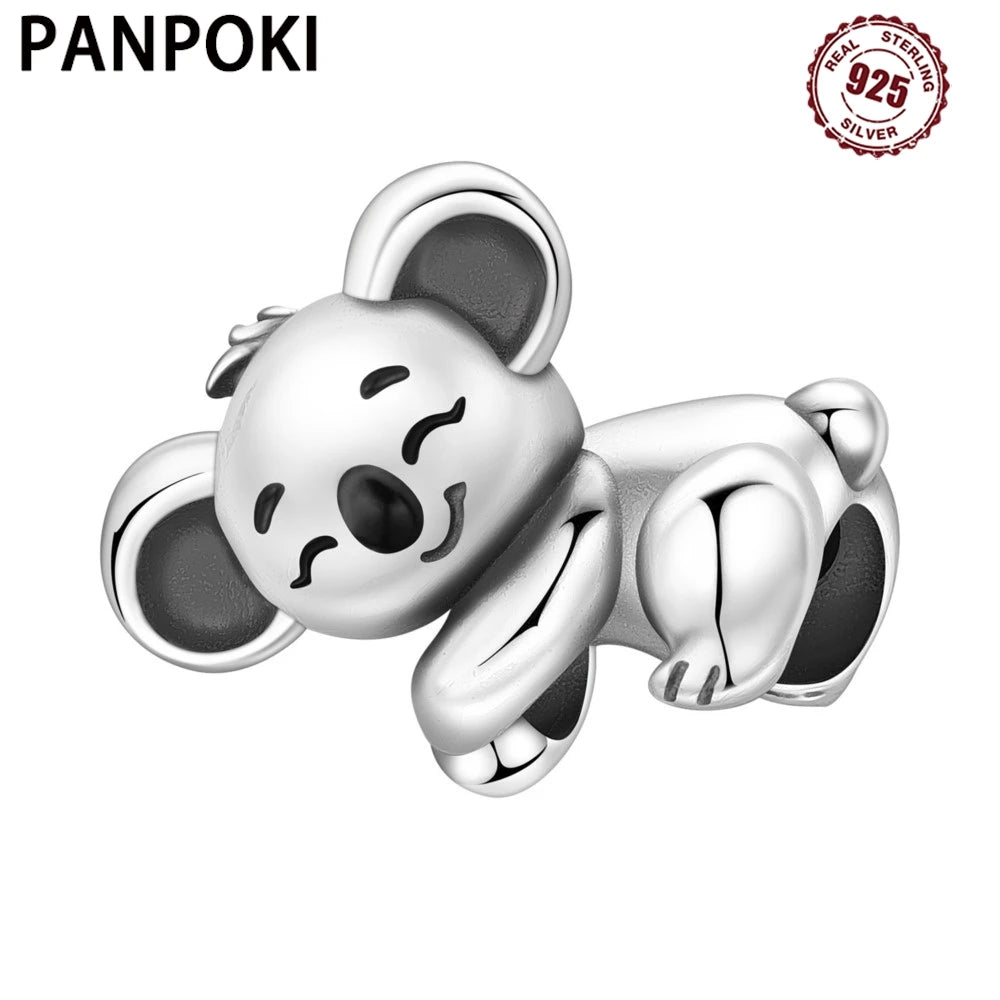 PANPOKI 925 Sterling Silver Cute Koala Animal Pendant Beads Original Pendants Bracelet Charm Jewelry Party DIY Trendy Gifts