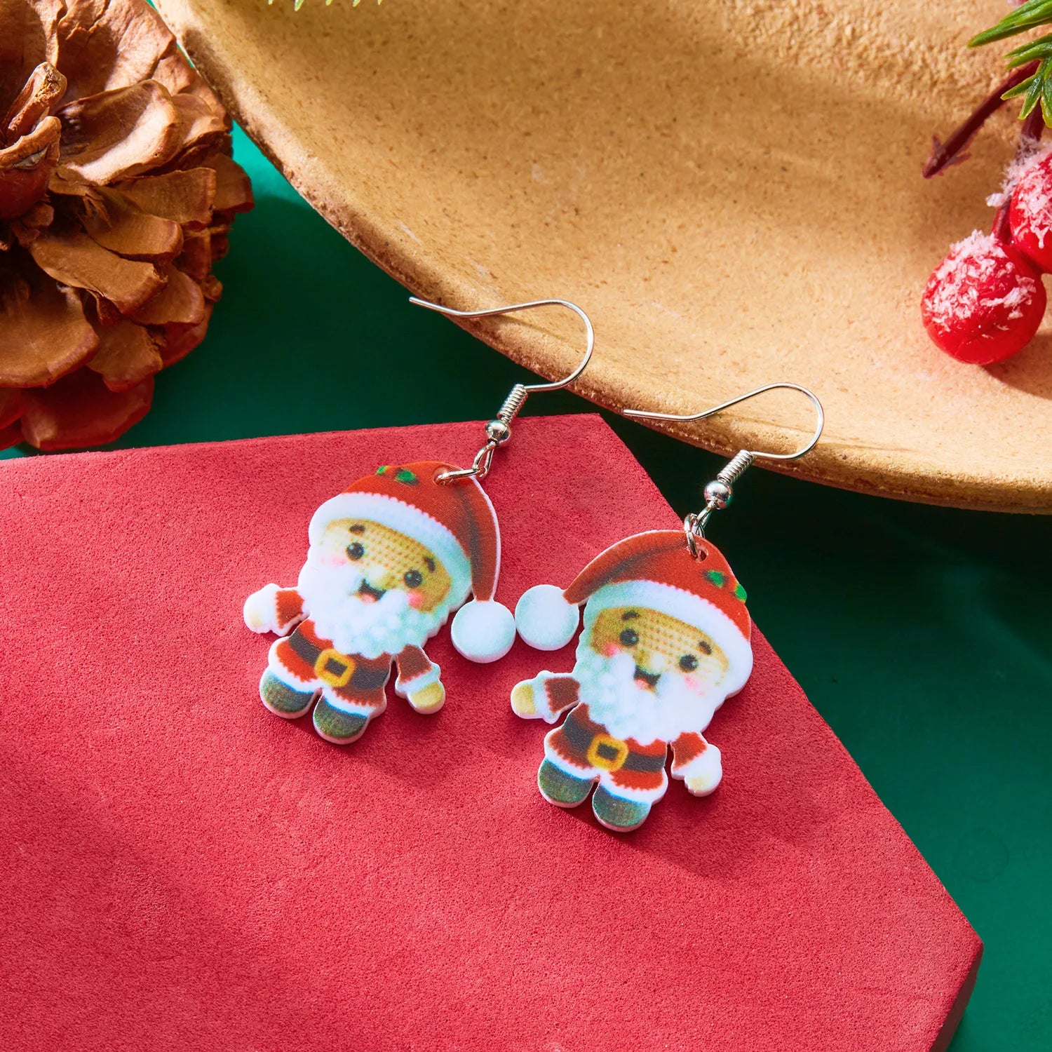 Fashion Cute Santa Claus Pendant Earrings for Women Acrylic Print Christmas Tree Kitten Snowman Drop Earring New Year Jewelry