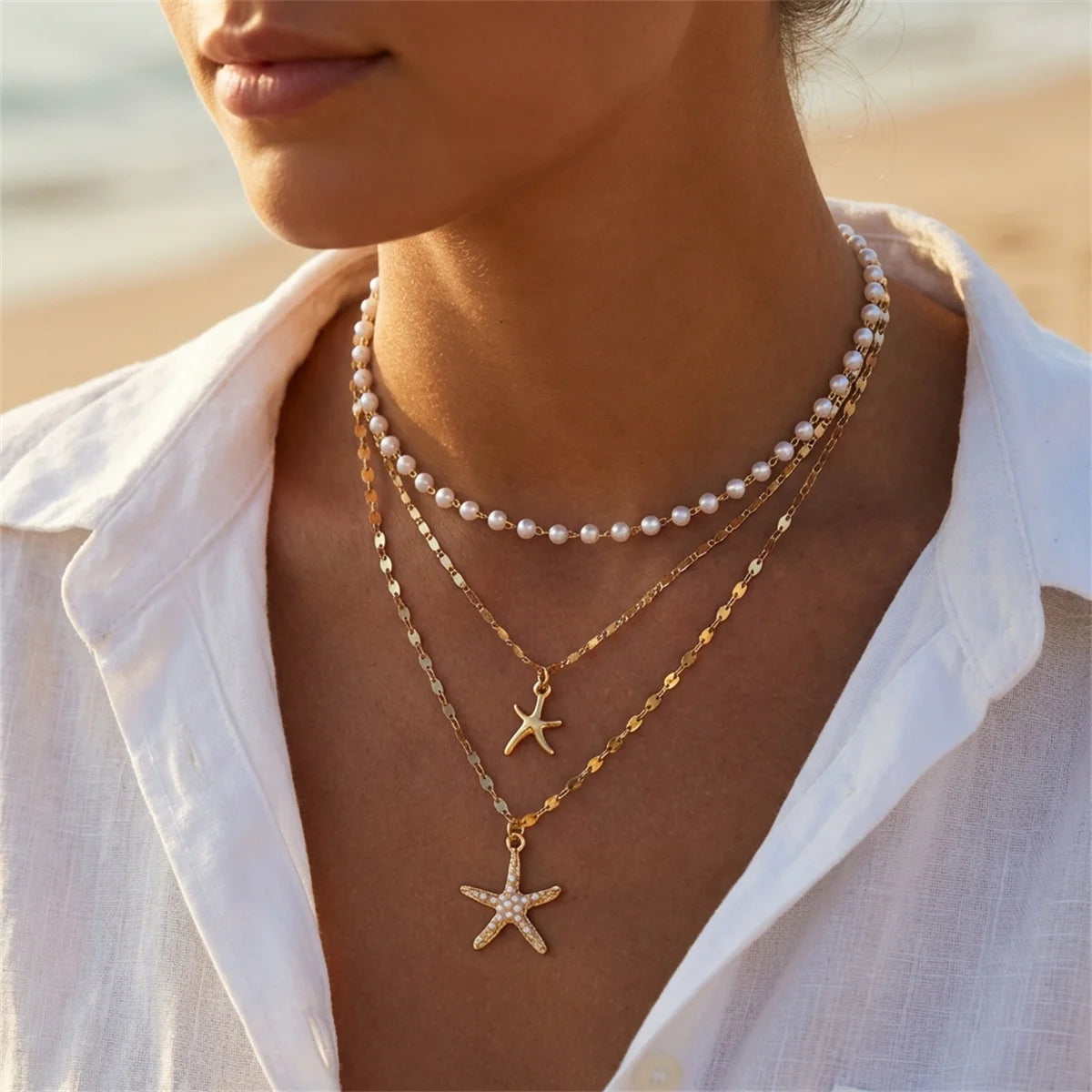 Bohemian Double Layer Seashell Necklaces For Women Handmade White Rice Beads Shell Short Collar Choker Beach Party Neck Jewelry
