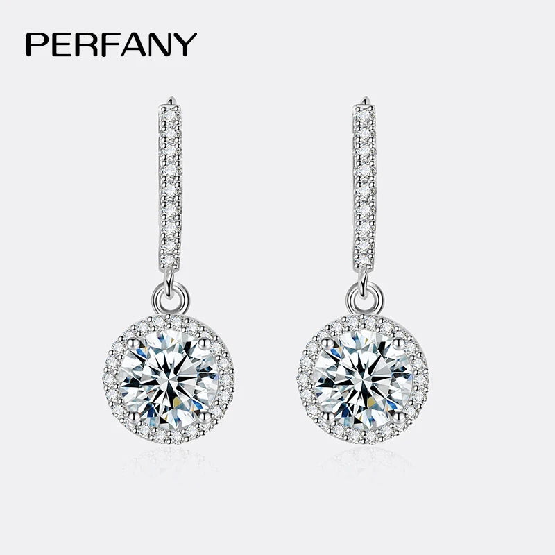 PERMANY 1CT Moissanite Earrings for Women S925 Pure Silver GRA Certified Diamond Round Drop Earrings Fashion Wedding Jewelry
