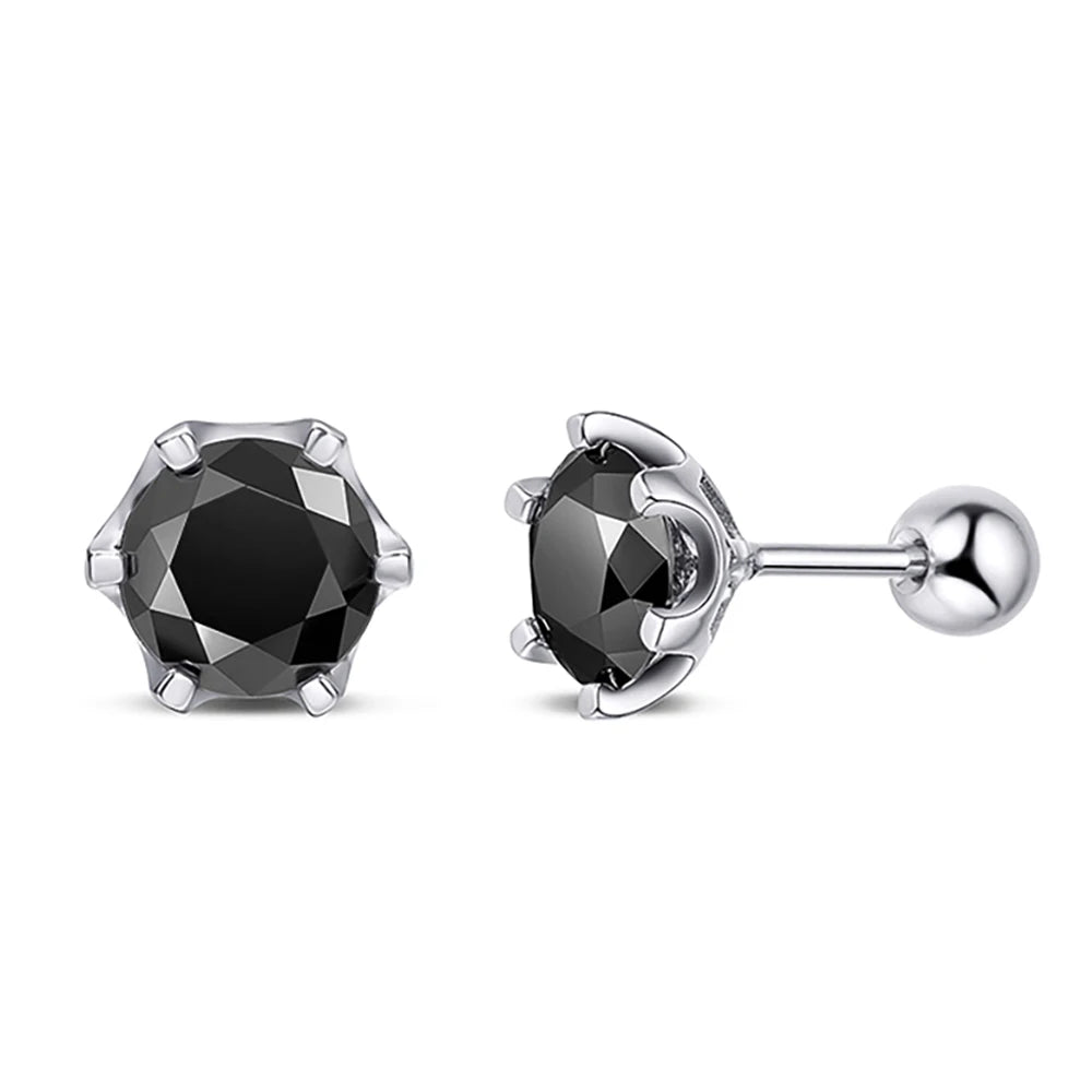 Serenity 5mm 6.5mm Real Black Moissanite Screw Earrings For Women Wedding Bridal 100% S925 Sterling Silver Earrings Fine Jewelry