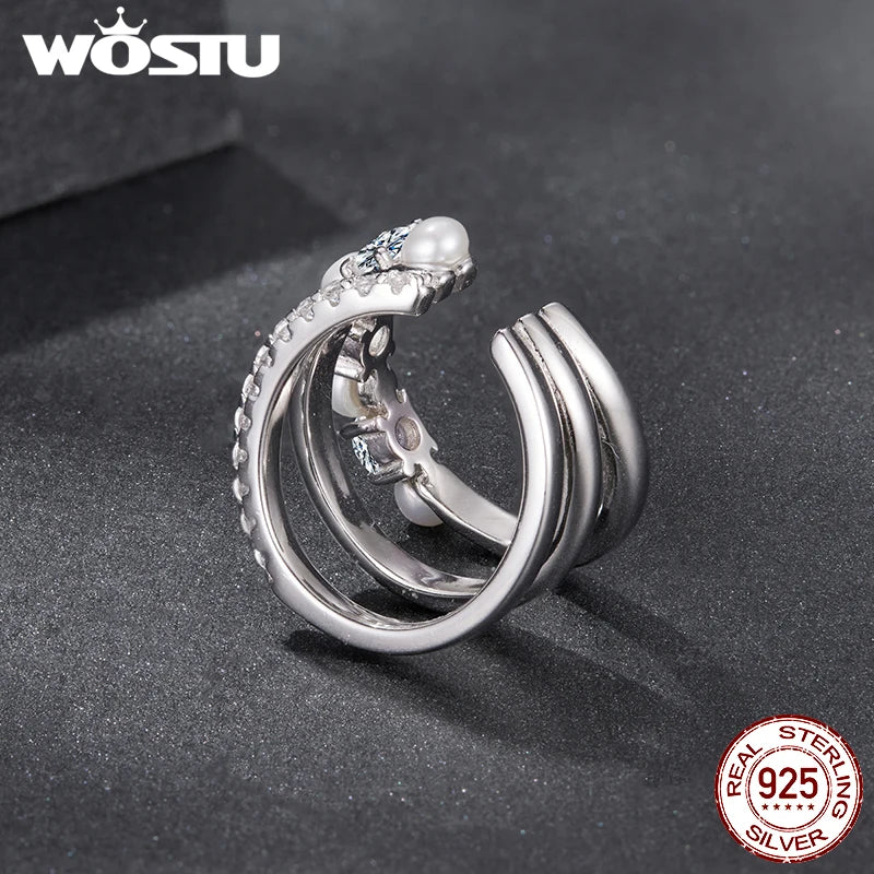 WOSTU Multi Layer Natural Pearl Moissanite Ear Cuff For Women, 925 Sterling Silver Lab Diamond Engagement Jewelry Birthday  Gift