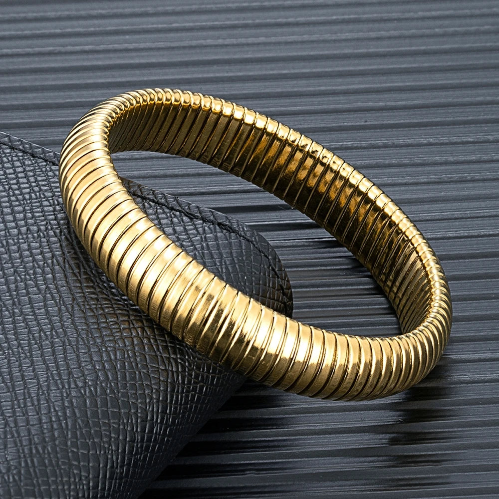 MKENDN Fashion Women Antique Original Design Bracelet Wide And Narrow Elastic Bracelet Ladies Stainless Steel Trendy Bracelet