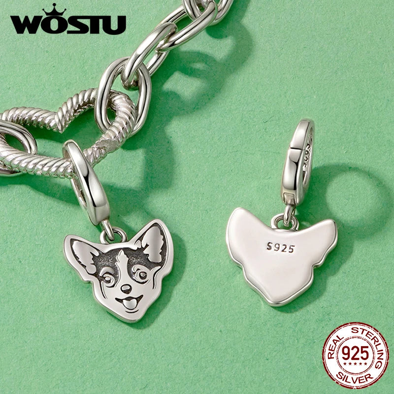WOSTU Breloques en argent sterling 925 représentant un chien - Pendentif mignon avec fermoir animal - Idéal pour la création de bracelets et colliers - Cadeau parfait pour les amoureux des animaux