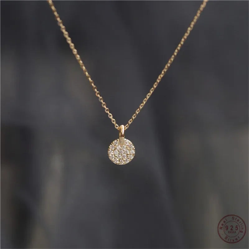925 Sterling Silber Französisch Einfache Pavé Kristall Marke Anhänger Schlüsselbein Kette Halskette Frauen Klassische Beschichtung 14k Gold Schmuck Geschenk