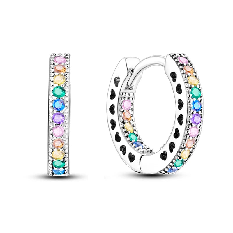 Original Cute 925 Silver Sparkling Colorful Zircon Pink Heart Shape Star Moon Earrings For Women Wedding Engagement Jewelry Gift