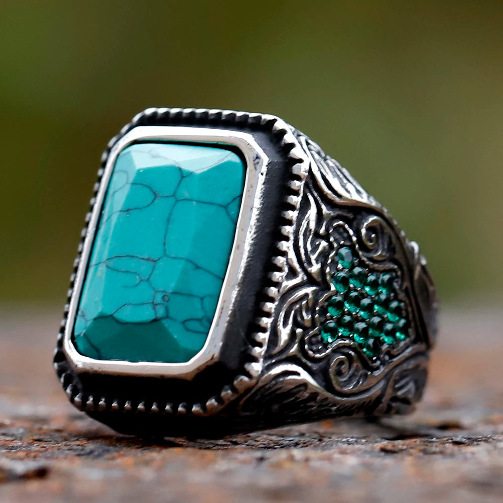 New Unique Design 316L Stainless Steel Turkish Stone Ring CZ Ring For Men High Quality Zircon Jewelry Gift