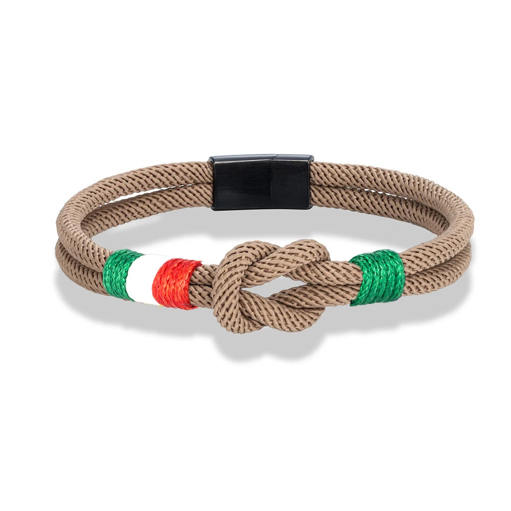 MKENDN Italy Mexico Flag Bracelet for Men Women Handmade Woven Rope with Black Stainless Steel Buckle Couple Jewelry Gifts