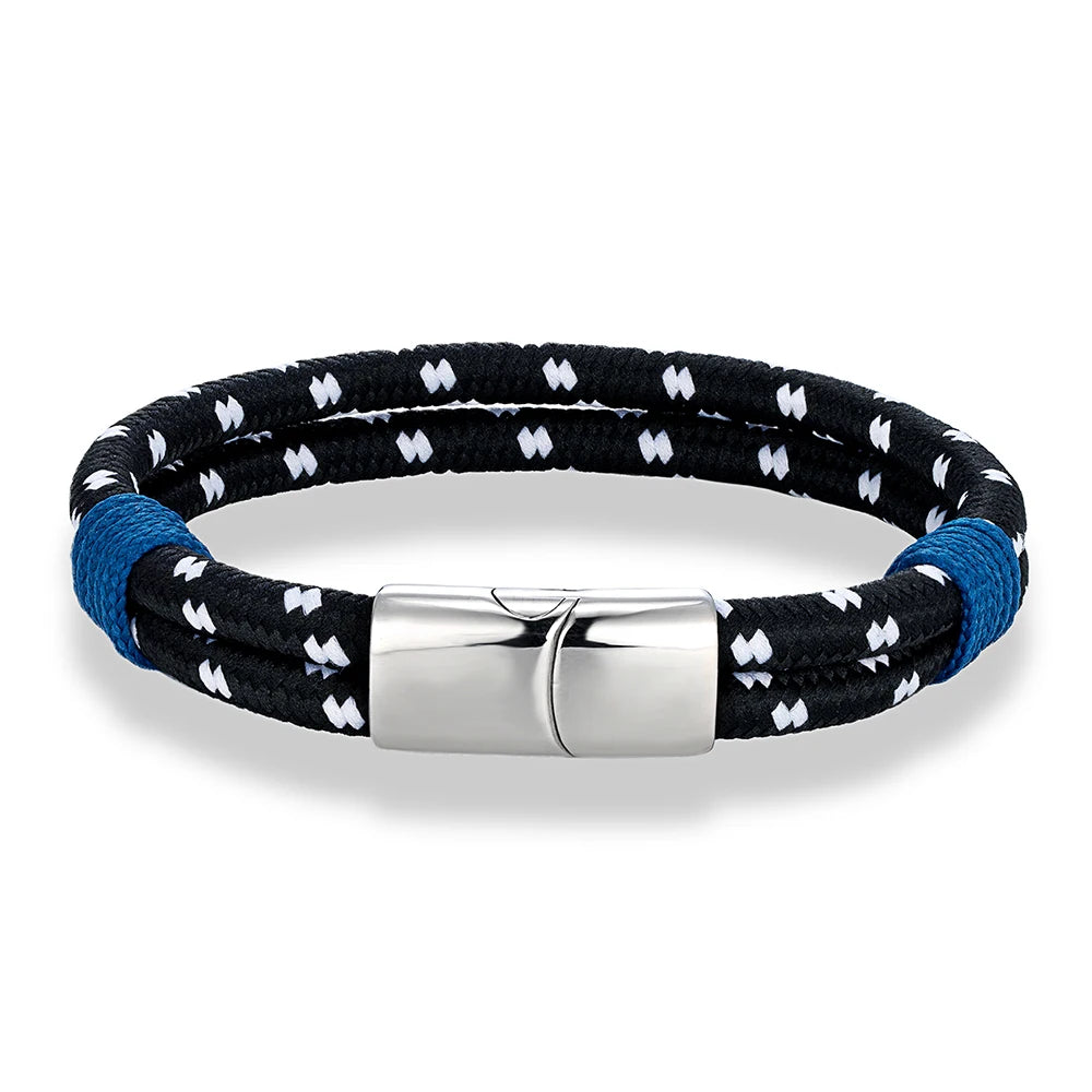 MKENDN Simple Style Men Women Braided Natical Nylon Rope Bracelet Polished Stainless Steel Magnetic Buckle Bracelet Gifts Homme