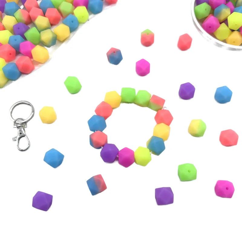 14mm 10/20pcs luminous hexagon silicone beads DIY necklaces Jewelry bracelets bag chains key chains car decoration chains beads