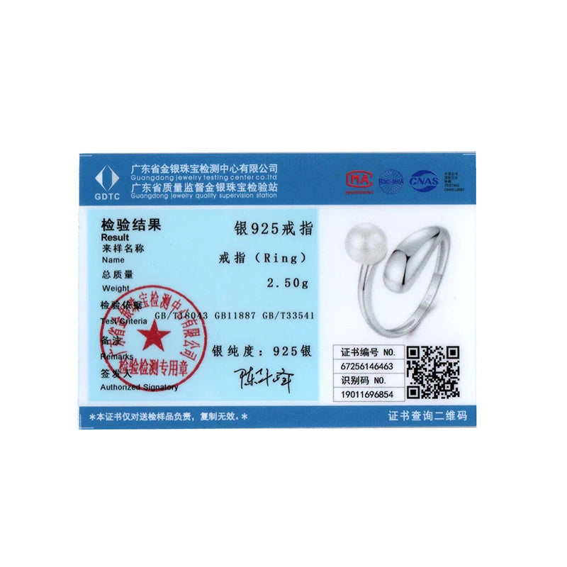 BISAER 925 Sterling Silver Pearl Open Ring Minimalist Metal Adjustable Band Plated White Gold for OL Women Party Fine Jewelry