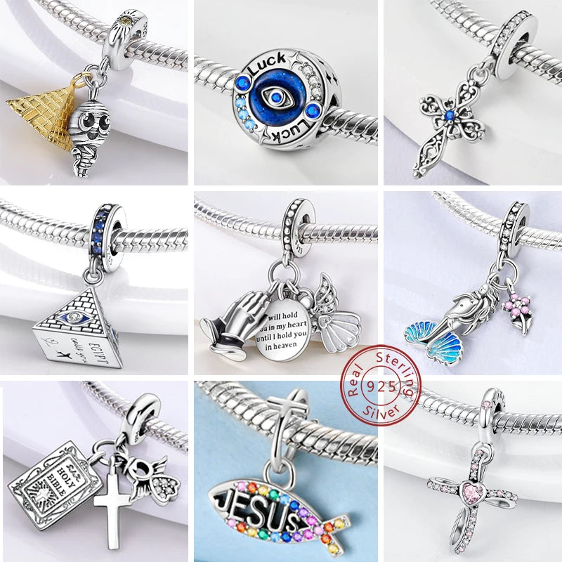 New 925 Sterling Silver Charms Beads Pendant Devil's Eye Blue Zircon Charms For Original Bracelet Charms DIY Jewelry Gift