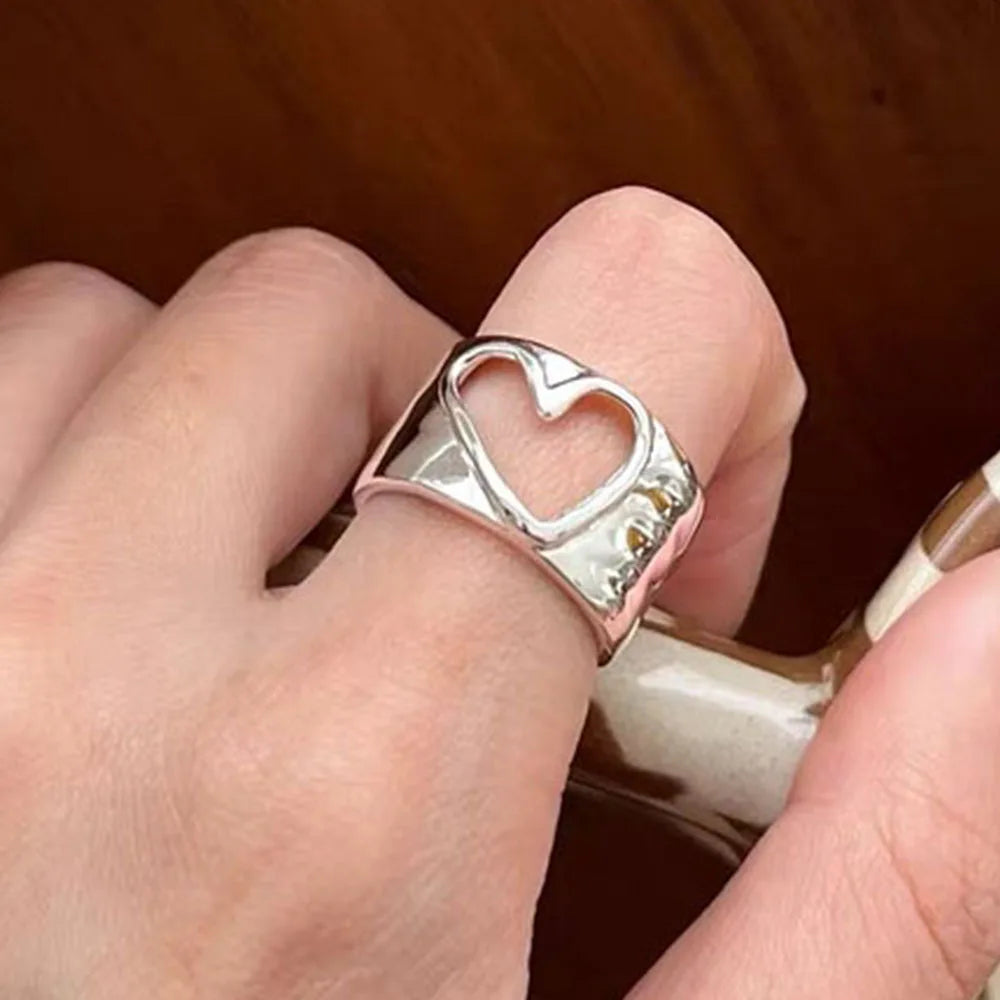 Bagues en argent sterling 925 BF CLUB pour femmes, bague ouverte minimaliste rétro en forme de cœur, bijoux fins