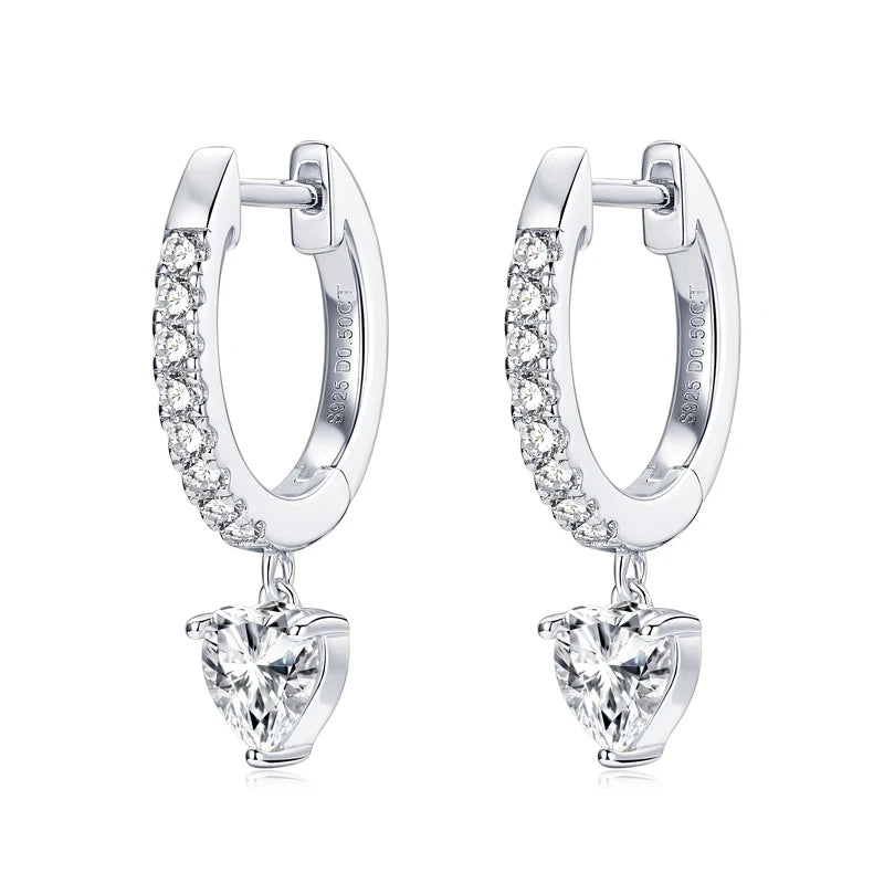 OXTAO Heart Shaped Pendant Earrings Female 925 Sterling Silver D Color Moissanite Dangle Hoop Earrings Wedding Jewelry Gift