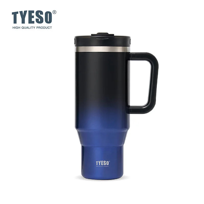 TYESO 40oz Car Coffee Thermos Cup With Handle and Straw Gradient Color Stainless Steel Vacuum Insulated Travel Mug Thermal Cup