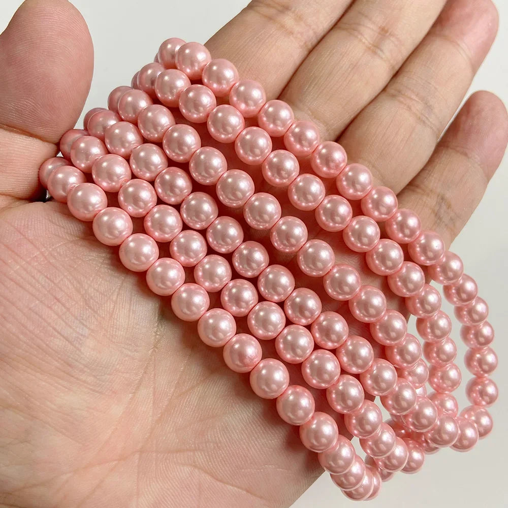 6/8/10MM Round Shell Pearl Bead Colorful Imitation Pearls Loose Spacer Beads For Jewelry Making Elegant Necklace Bracelet DIY