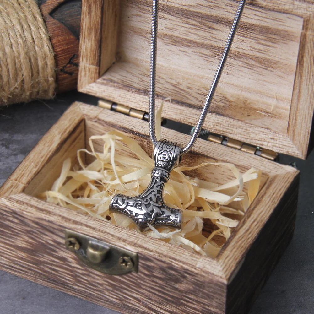 Small Thor's Hammer Necklace with Wooden Viking Box
