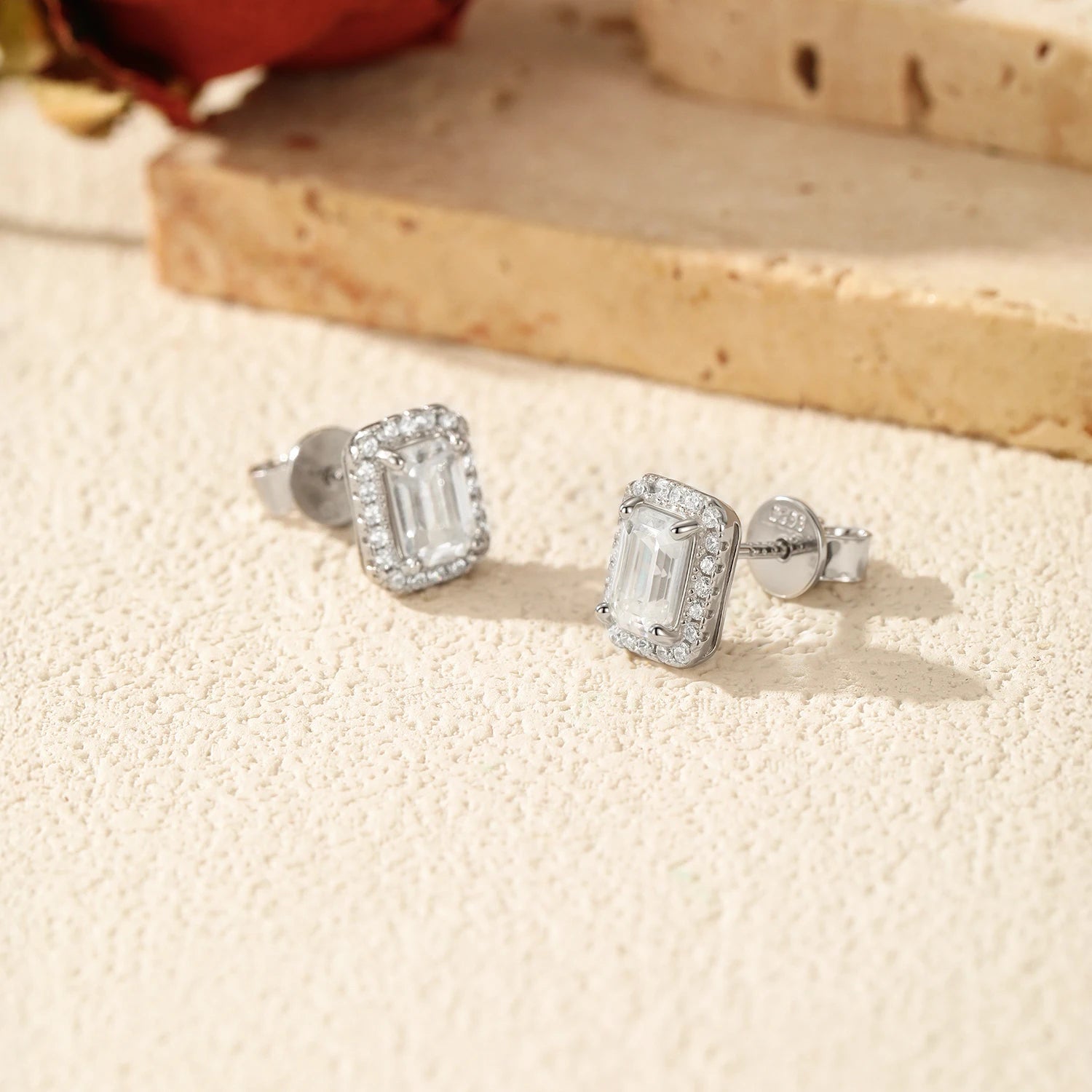 MODIAN Emerald Cut Moissanite Sets 925 Sterling Silver Elegant Pendant Necklace Stud Earrings For Women Bridal Jewelry Set