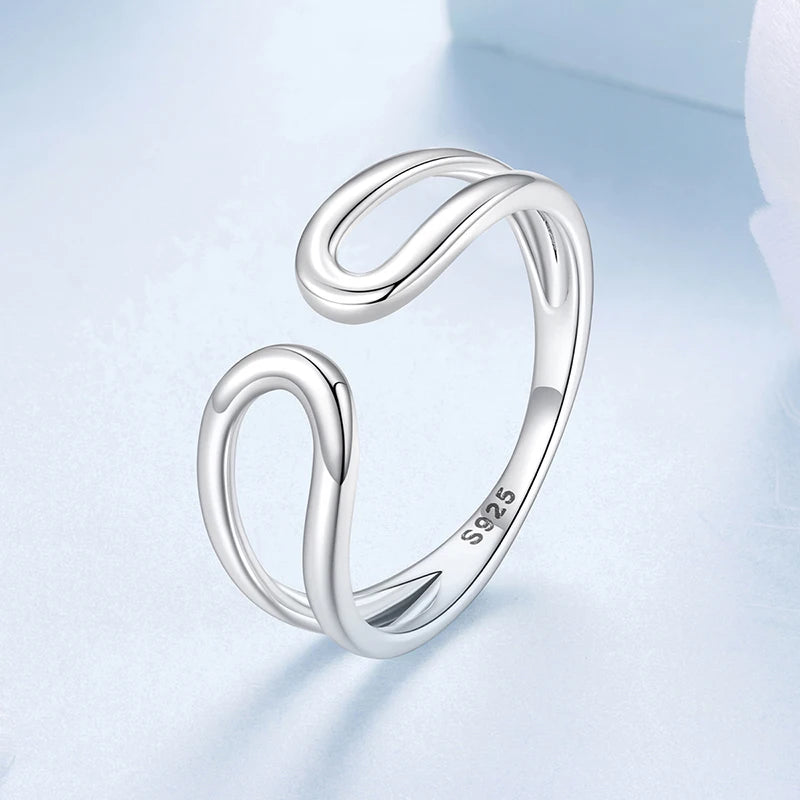 WOSTU 925 Silver Teardrop Double layer Open Ring For Women Stackable Simple Adjustable Rings U Style Zircon Party Anillos Punk