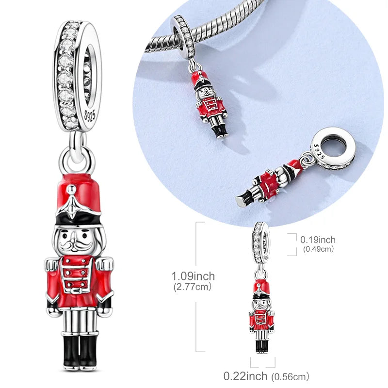 Original Real 925 Sterling Silver Charm Bead Red Uniform Soldier Pendant Fit Original Bracelet Necklace DIY Jewelry Gift
