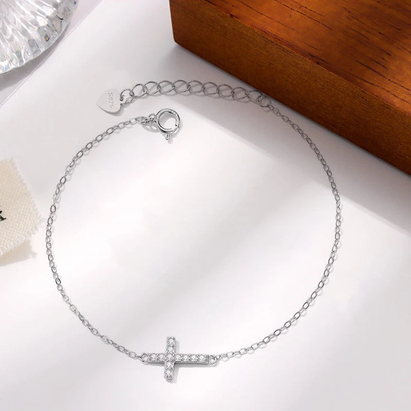 WOSTU 925 Sterling Silver Hot Selling Stacked Chain Bracelets For Women, Butterfly Heart Cross Clover Wrist Link Girl Party Gift