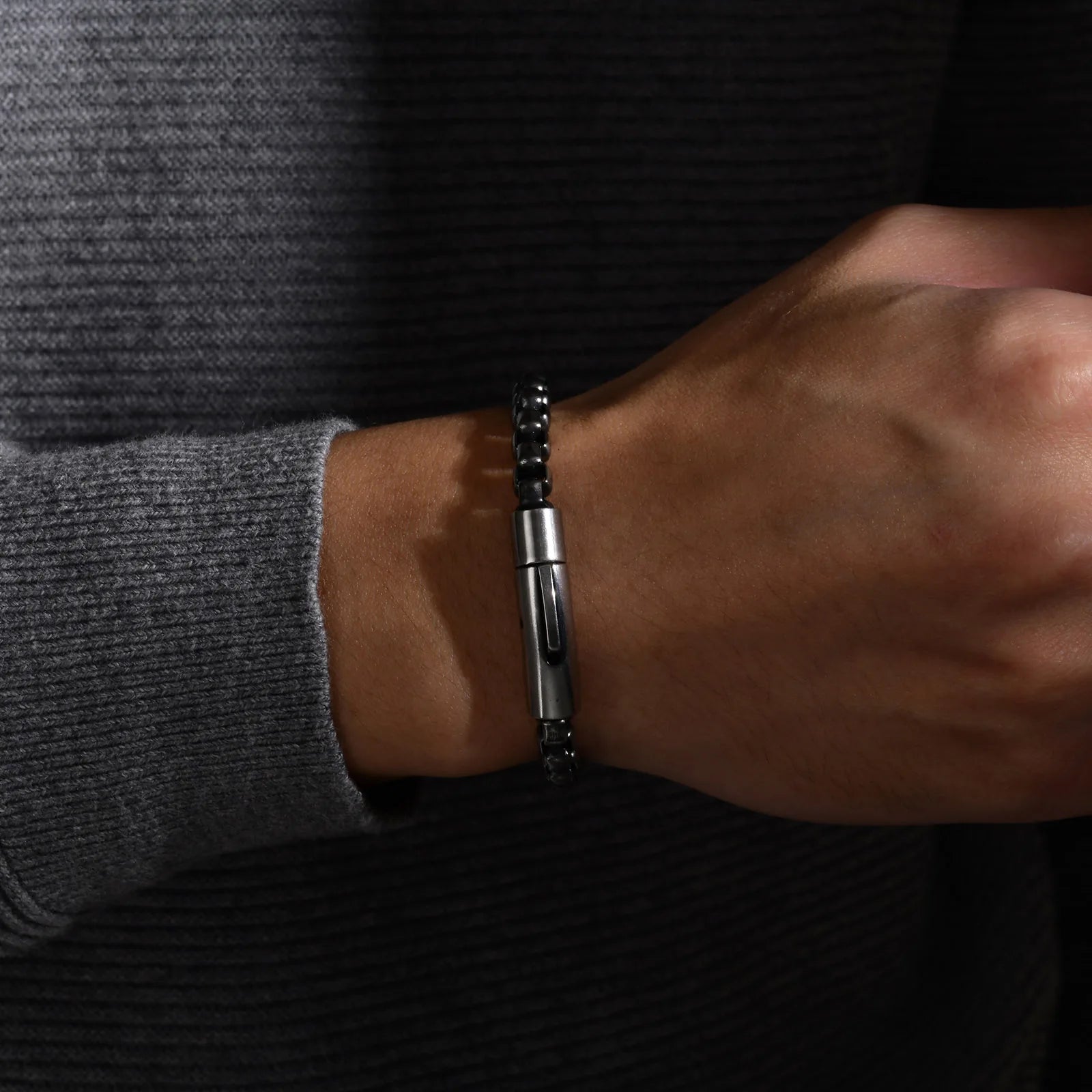 Vnox 6mm Box Chain Bracelets for Men, Basic Punk Stainless Steel Links Wristband, Casual Male Jewelry