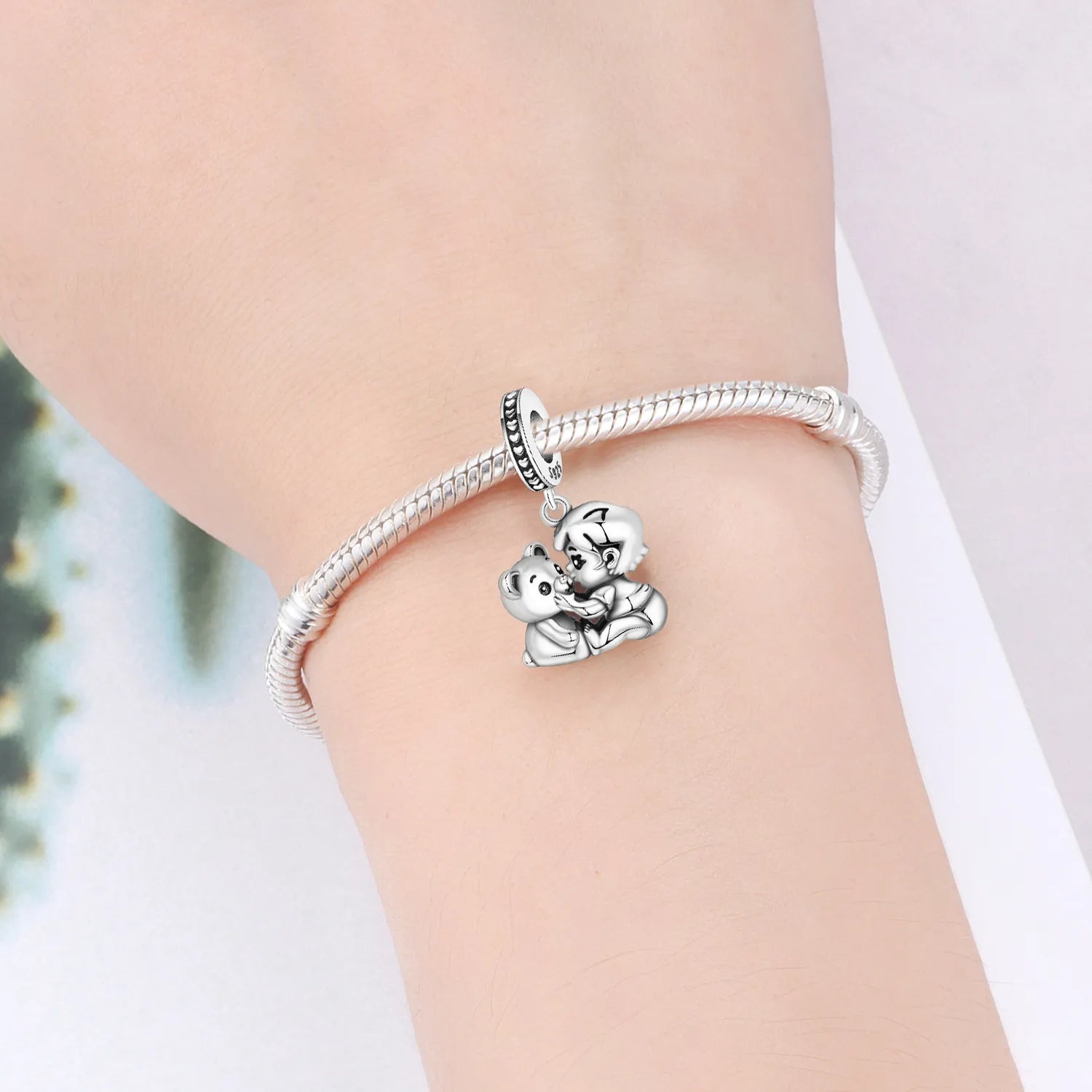 PANPOKI 925 Sterling Silver Boy And Cute Bear Pendant Charms Beads Fit Bracelets DIY Party Trendy Gifts Jewelry Accessory