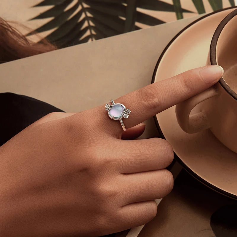 WOSTU  925 Sterling Silver Luminous Dragonfly Bee Ring Women Rainbow Glow in DarK Kunzite Open Rings Party Jewelry Birthday Gift