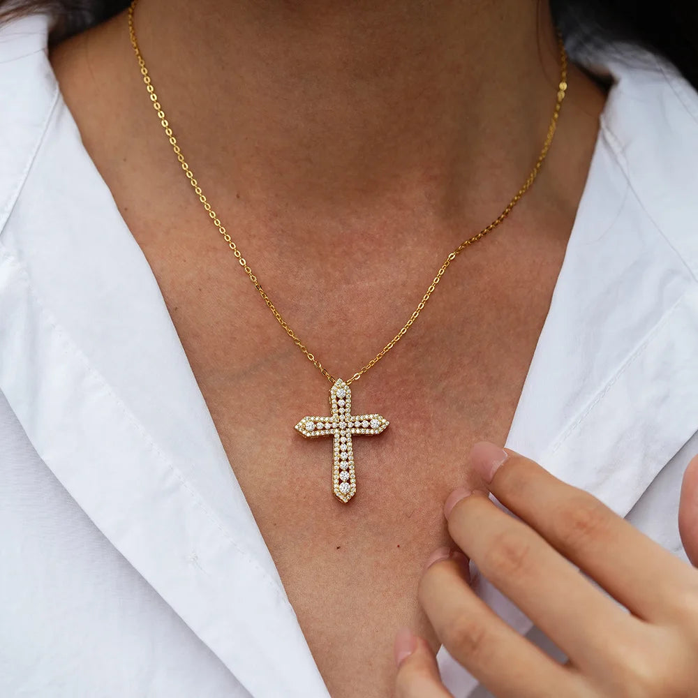 Serenity Real D Color Moissanite Cross Necklace for Women Men 100% 925 Sterling Silver Plated 18K Jesus Pendant Necklace Jewelry - Madeinsea©