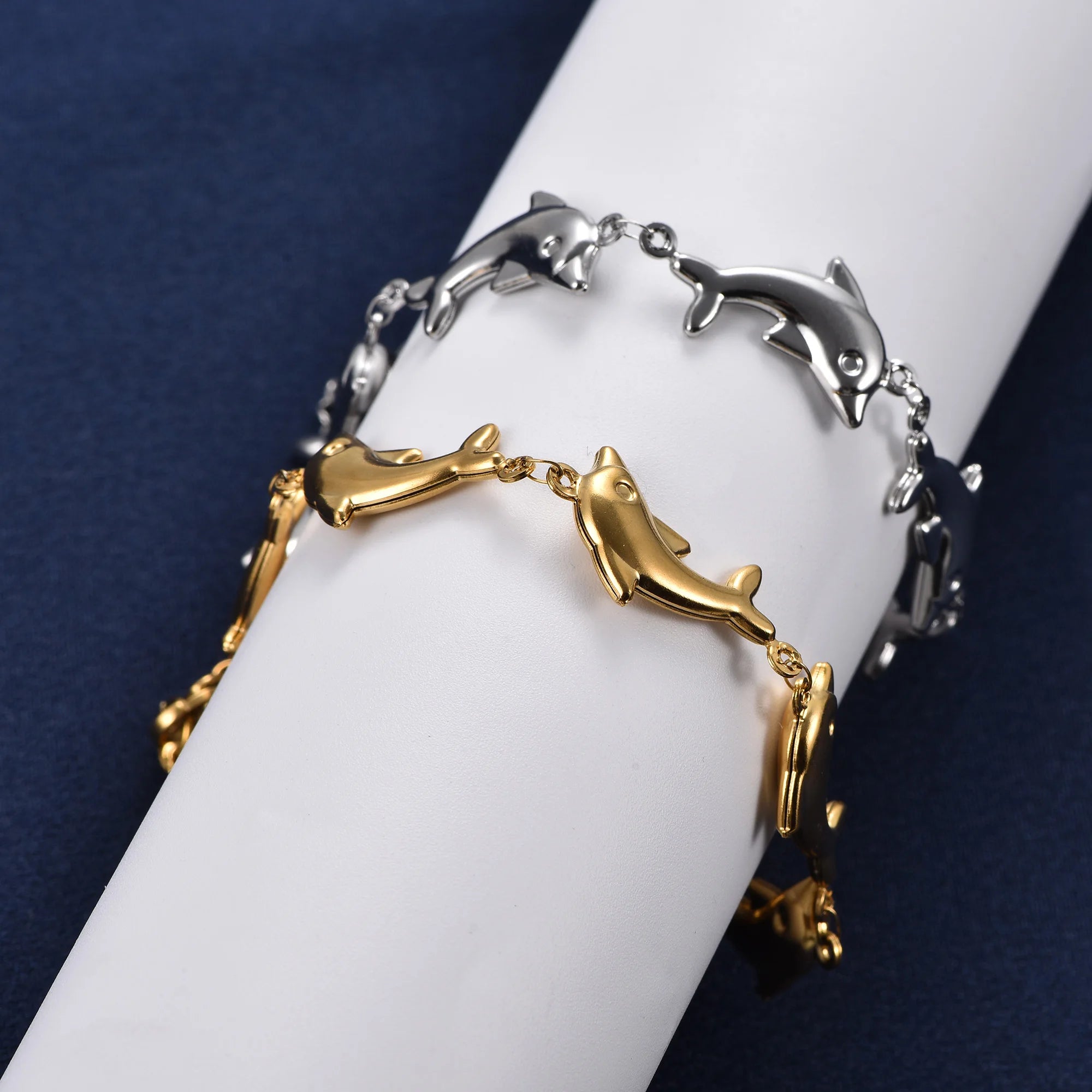 Cute Stainless Steel Dolphin Bracelet Link Hand Chain for Women Girl Anklets Wristband Summer Beach Metal Jewelry Accessories