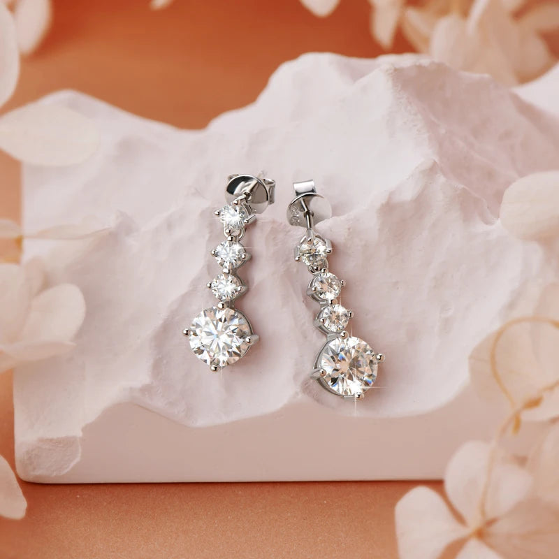 OXTAO 925 Sterling Silver Full Lab Moissanite Drop Earrings Wedding Diamond Earrings Jewelry for Women with GRA Certified