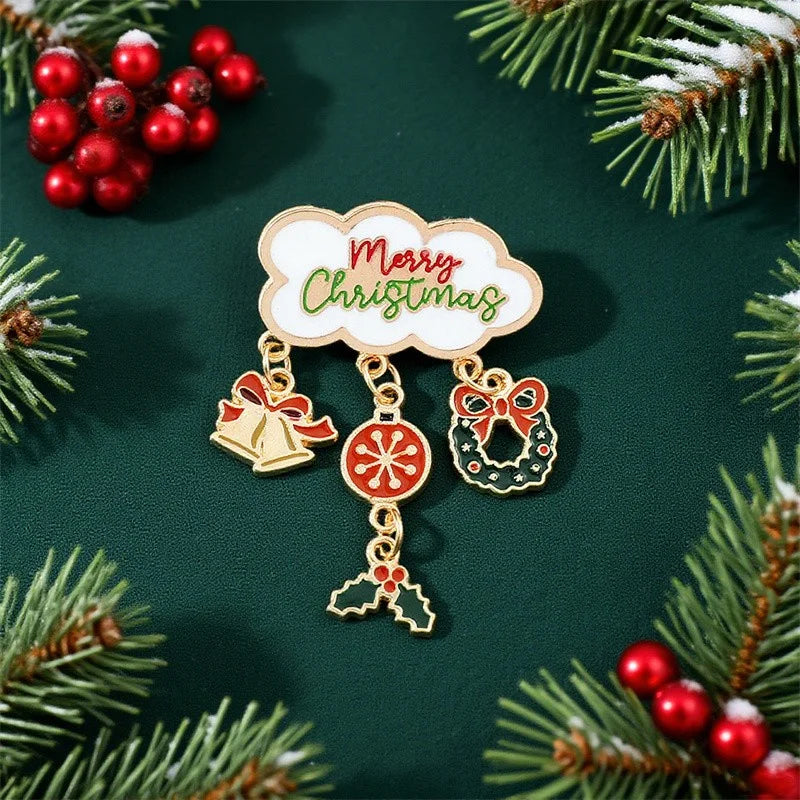 Fashion Christmas Brooch For Women Men Xmas Tree Snowman Wreath Elk Metal Tassel Lapel Pins Badges New Year Party Festival Gift