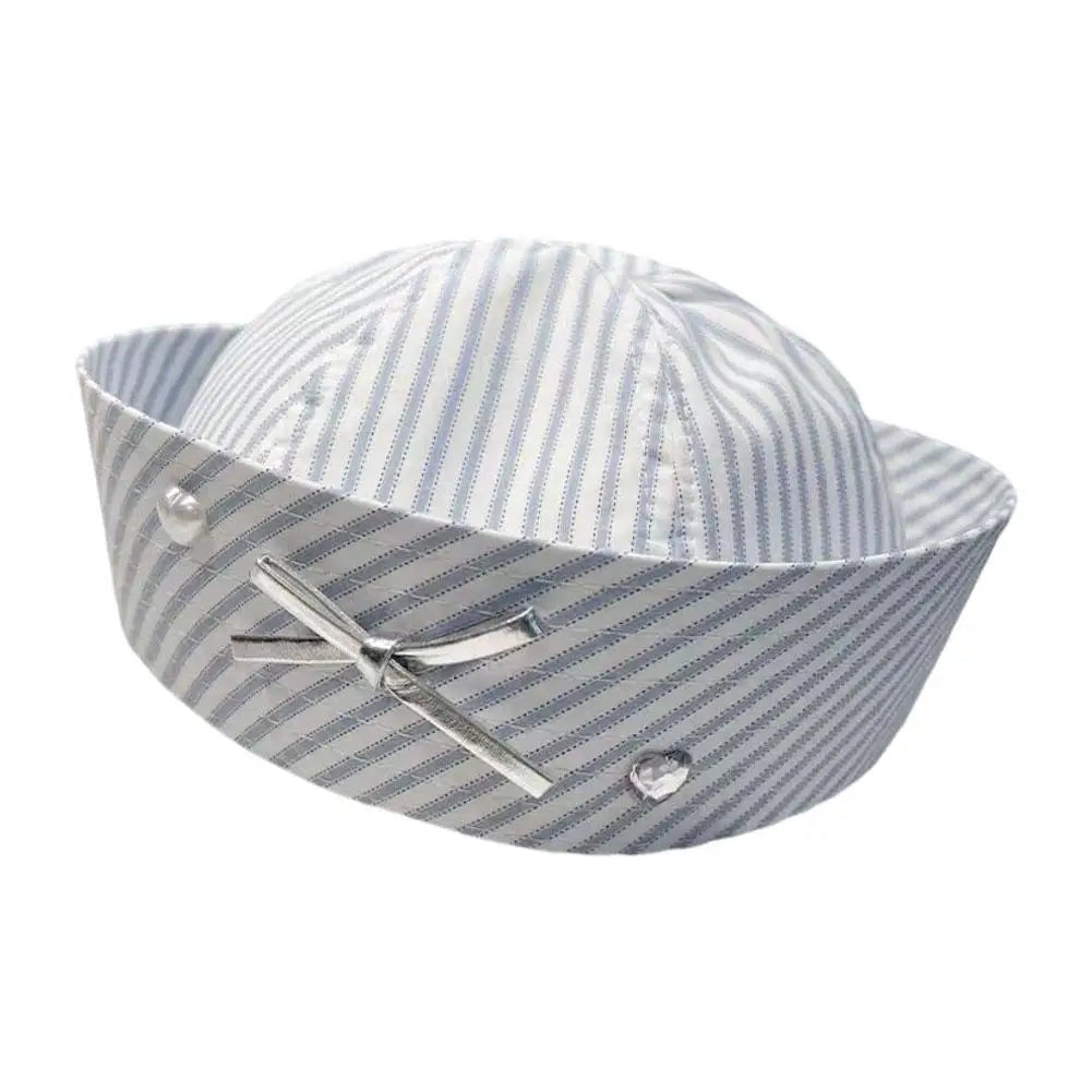 Casual Stripe Cosplay Sailor Hat UV Protection Breathable Comfortable Cosplay Sailor Hat for Men Women Reversible Flat Top Cap