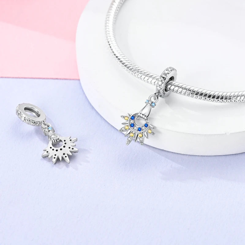 New 925 Sterling Silver Sun Sunflower Solar System Charms Beads Fit 3mm 925 Original Bracelet Fine DIY Jewelry Birthday Gift