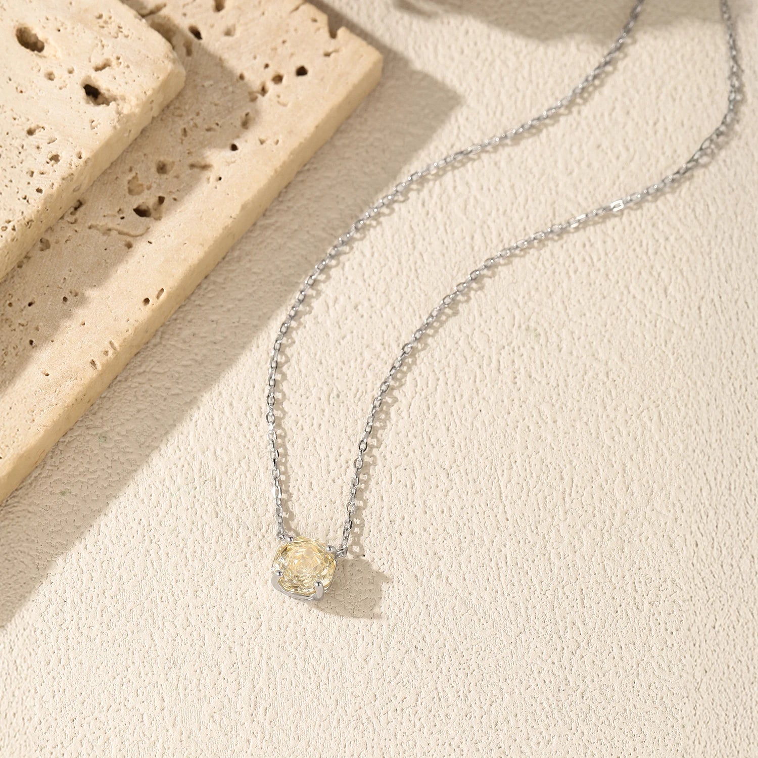 MODIAN 925 Sterling Silver Pendant Necklace Dazzling Light Yellow Rose Cut Zirconia Necklaces For Women Fine Jewelry