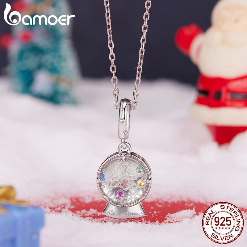 Bamoer 925 Sterling Silver Christmas Apple Tree Charms Xmas Series Pendant Beads for Women DIY Bracelet Accessories Holiday Gift