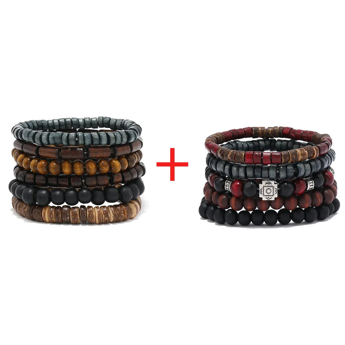 Vintage Cross Multi-Layer Beaded Wooden Beads Men's Bracelet Multi-Piece Set Bracelet