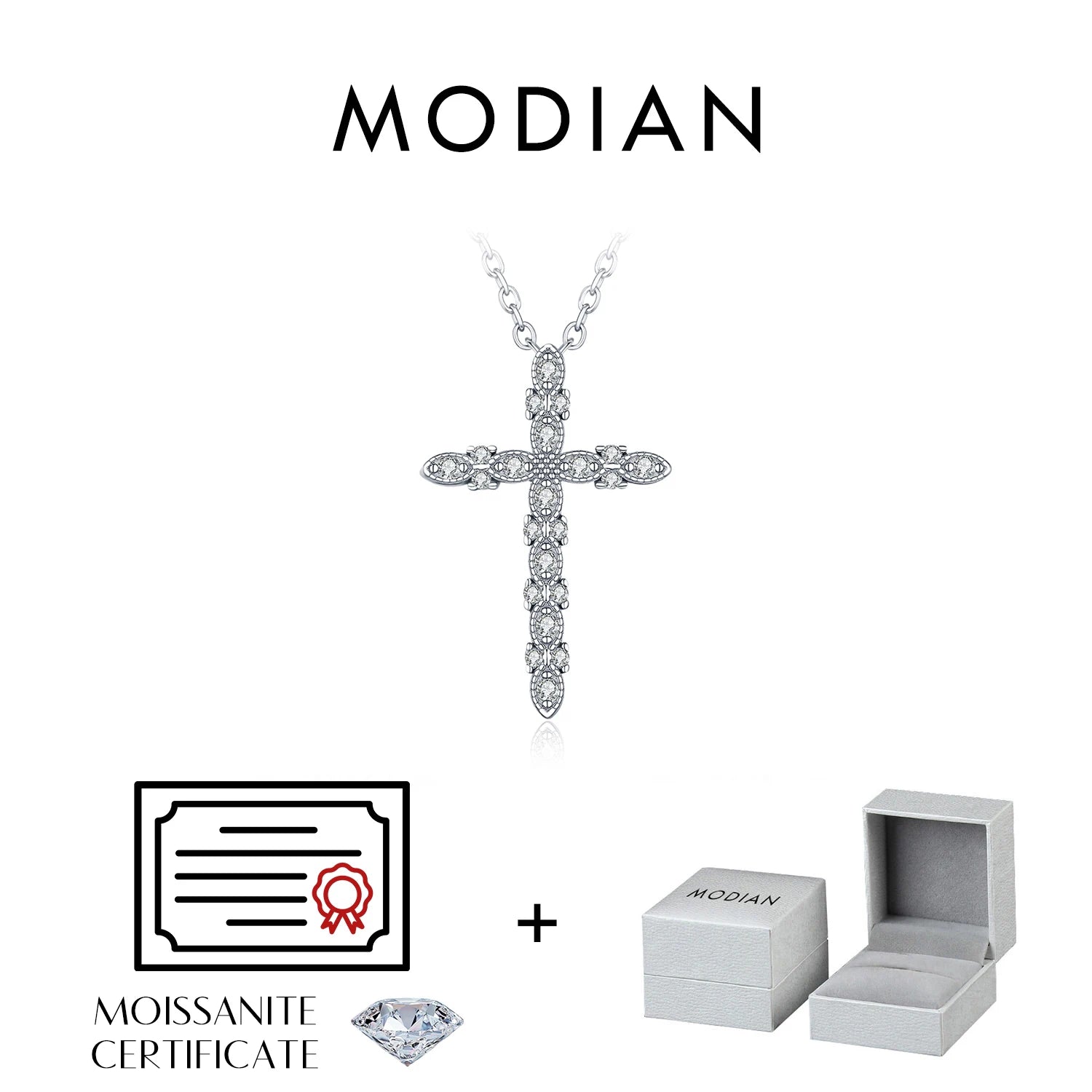 MODIAN D Color Moissanite Necklace 925 Sterling Silver Sparkling Cross Link Chain Pendant Necklaces For Women Fine Jewelry