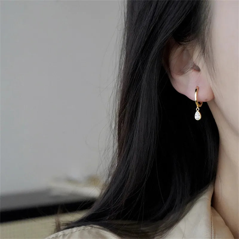 925 Sterling Silver Solitaire Zircon Drop Korean Earrings for Womern Temperament Sweet Jewelry