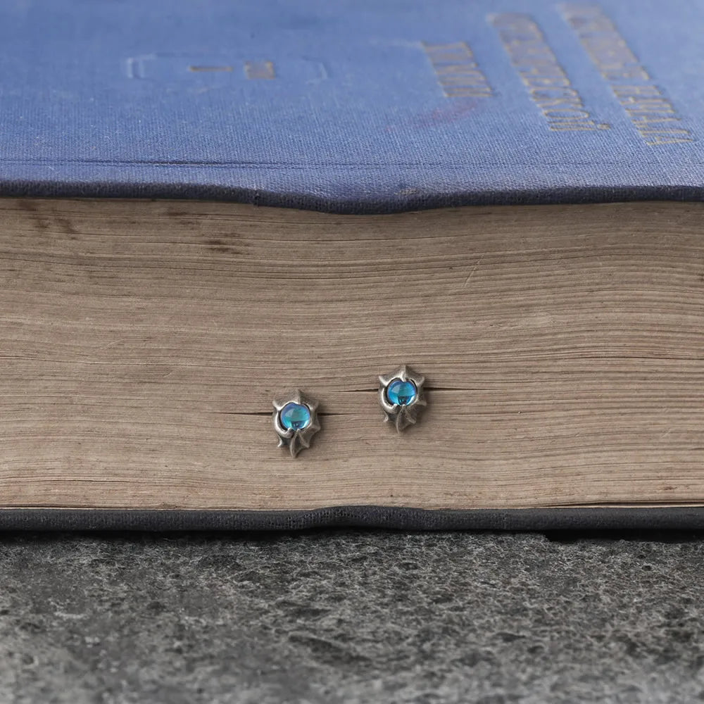 MKENDN 100% 925 Sterling Silver Earrings Men Women Vintage Dragon Wings Stud Earrings With Light Blue Stone Personality Jewelry