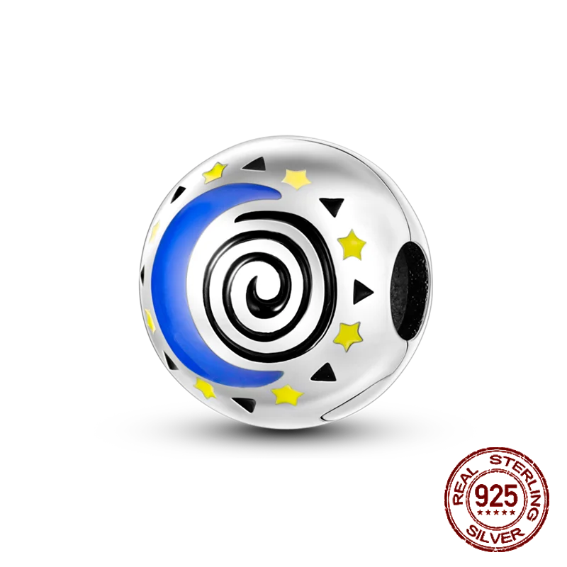 Breloque en argent sterling 925 représentant la lune, l'étoile, l'avion, l'espace, série bleue, compatible avec les bracelets Pandora originaux, bijoux à offrir
