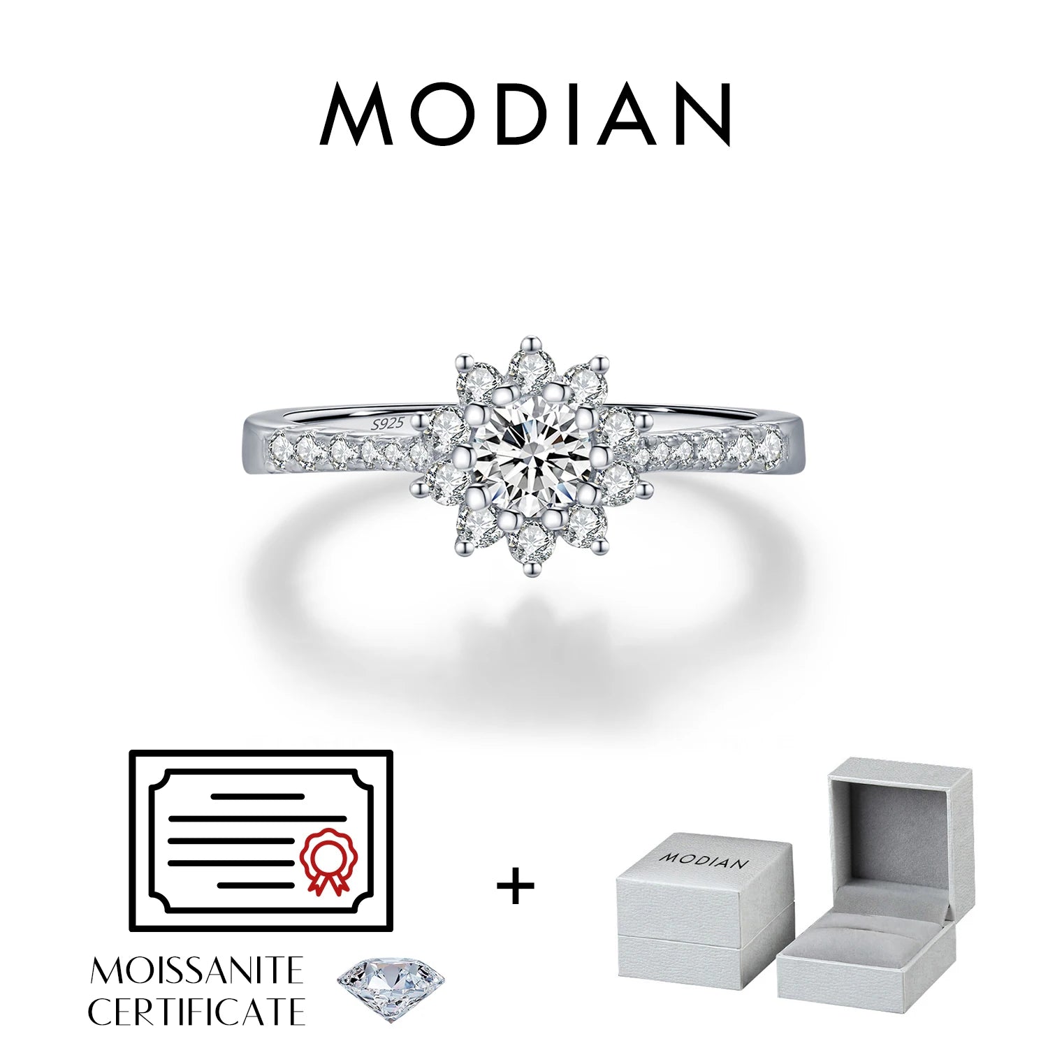 MODIAN D Color Moissanite Luxury Halo Rings 925 Sterling Silver Sparkling Wedding Engagement Rings For Women Fine Jewelry