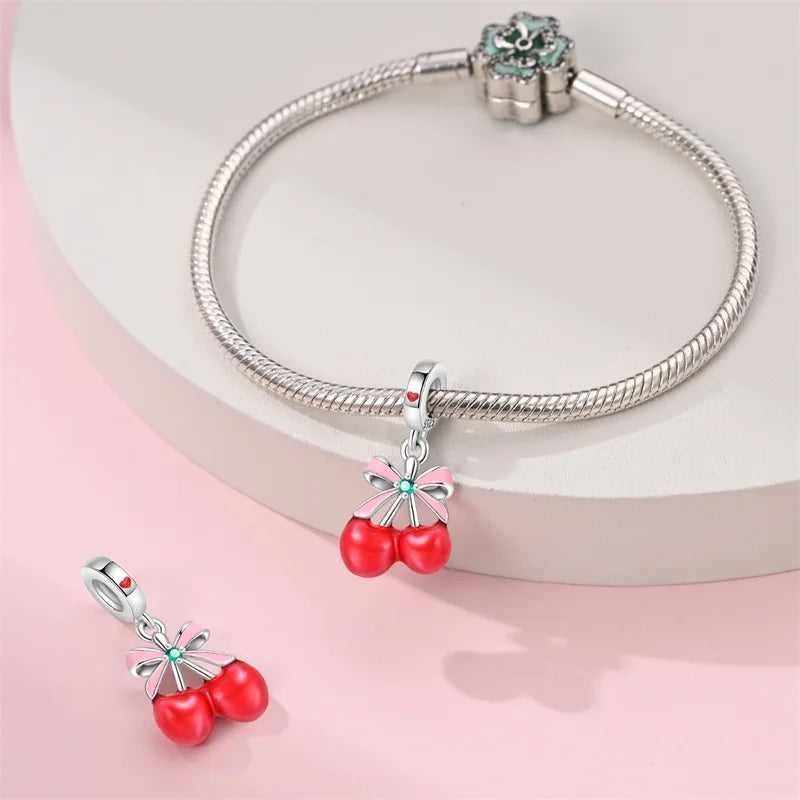 925 Silver Change Color Strawberry Cherry Avocado Fruit Series Charms Beads For 925 Original Bracelets DIY Birthday Jewelry Gift