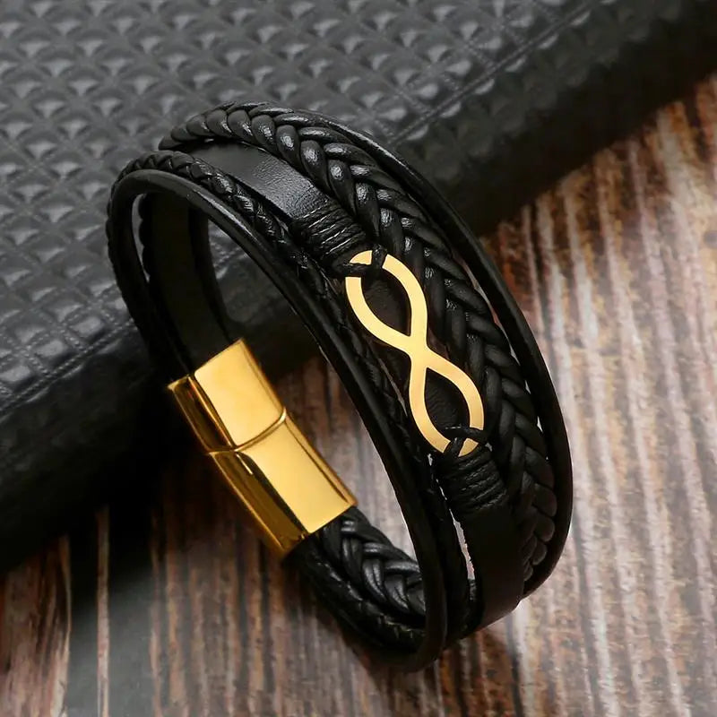 Multi-Layer Men Leather Bracelet Stainless Steel Infinity Symbol Charm Fashion Classic Bracelets for Men Jewelry Gift - Madeinsea©