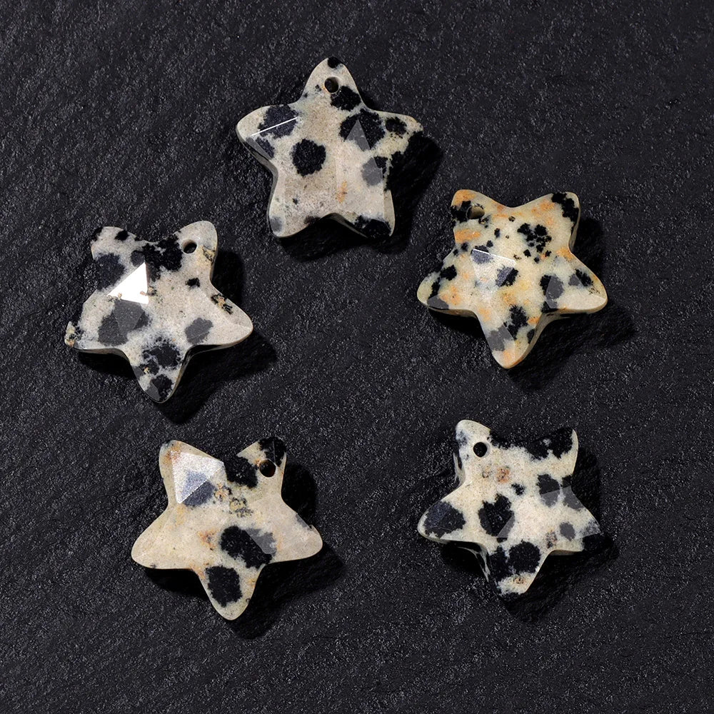 14MM Natural Faceted Stone Pendant Five Star Shape Amethysts Amazonite Quartz Charm Bead For Earrings Bracelets Necklace DIY