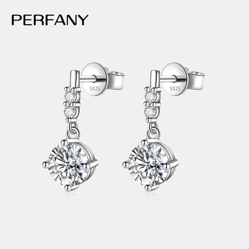 PERFA﻿NY 0.5/1CT Moissanite Drop Earring Women S925 Pure Silver Four Claw Laboratory Diamond Fashion Luxury Wedding Jewelry - Madeinsea©