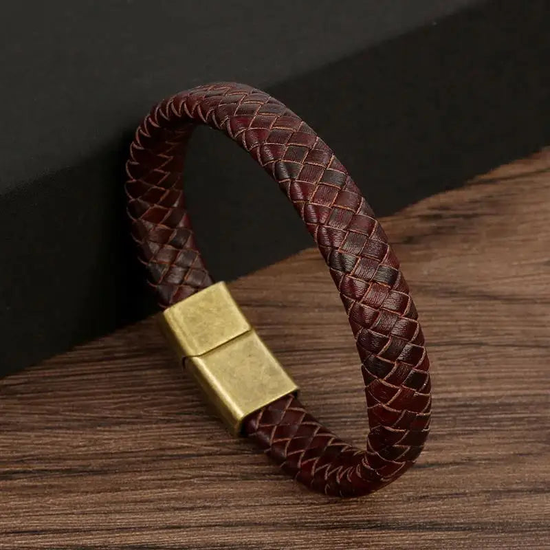 Classic Men Jewelry Braided Leather Bracelet Simple Design Magnetic Clasp Vintage Bangles Gift Dropshipping