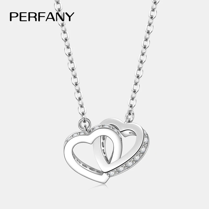 PERFANY All Moissanite Necklace for Women S925 Pure Silver Double Heart Design Laboratory Diamond Pendant Fashion Luxury Jewelry - Madeinsea©