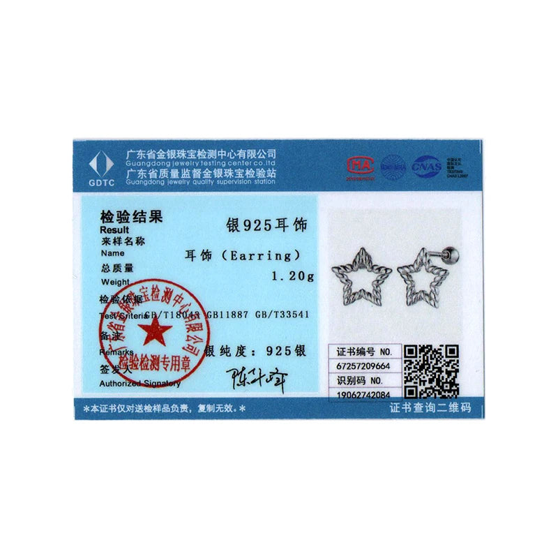 BISAER 925 Sterling Silver Star Stud Earrings Minimalist Stars Earrings Plated White Gold for Women Party Original Fine Jewelry