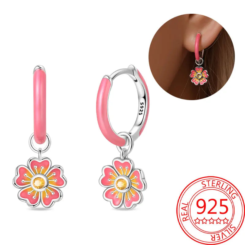 Hot Sale Bee Earrings For Girl Lovely Yellow Black Dancing Bee Happy S925 Hoop Earrings Birthday Gift Silver Jewelry